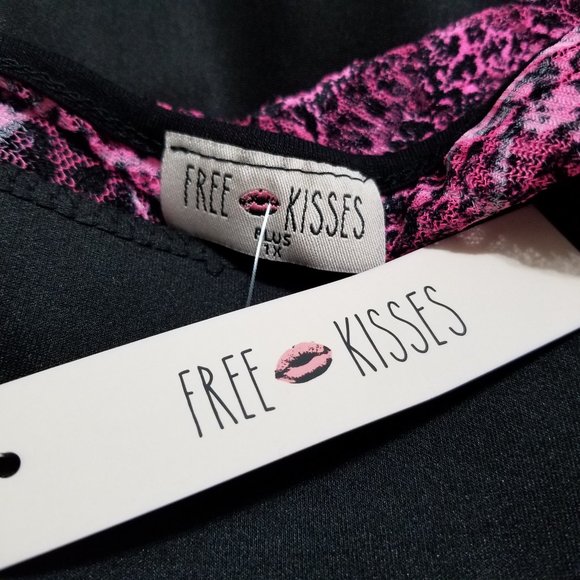 Free Kisses top 1X NWT unlined leopard print lace upper panel peplum sleeveless - Picture 8 of 9